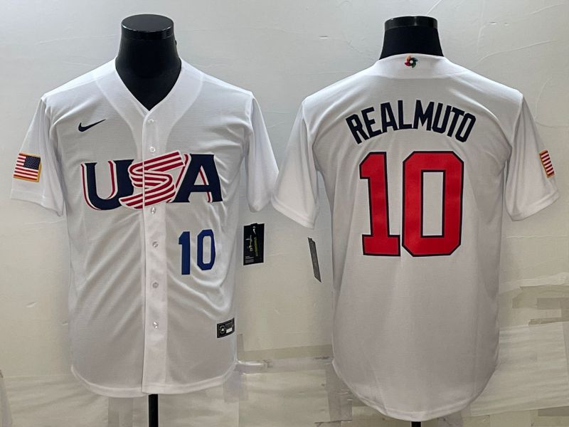 Men 2023 World Cub USA 10 Realmuto White Nike MLB Jersey2